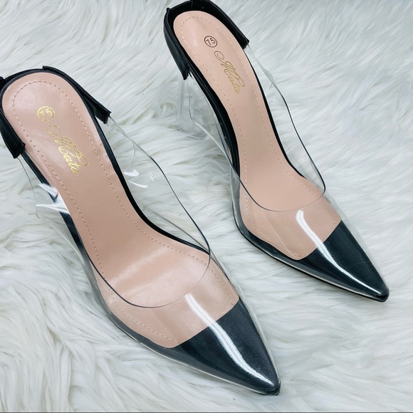 Black clear pointed toe heel - Picture 4 of 6